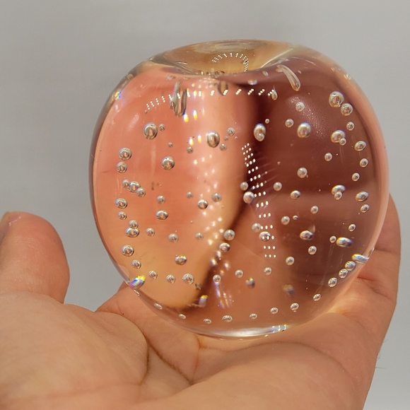 Other - Vintage Bubble Blown Glass Round Paperweight Clear Art Glass Heavy